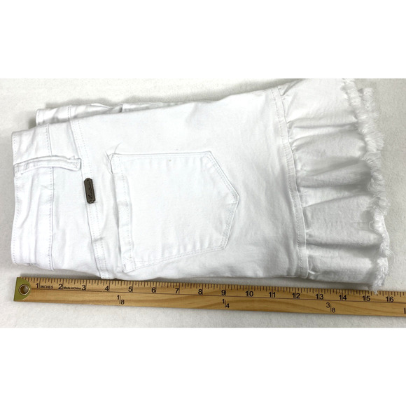 Kancan White Denim Skirt Womens Small Raw Hem Flounce Ruffle Pockets Festival - Picture 9 of 9